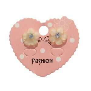 Flower Stud Earrings Clear Rhinestone Cream Acrylic Fashion Jewelry Women